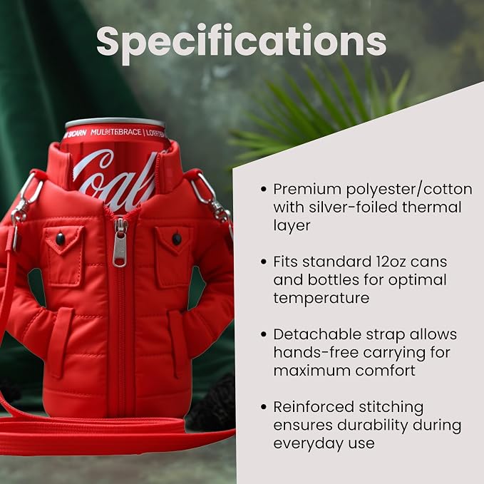 Gadgetime USA - 12oz Insulated Can Cooler Jacket (Red) - Beverage Holder with Detachable Strap - Beer/Soda Carrier - Can Holder with Shoulder Strap - Insulated Sleeve - Funny Gift for Friends & Family