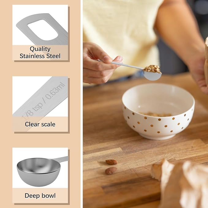 5PCS 1/8tsp (0.63ml) Single Measuring Spoon, Stainless Steel Individual Teaspoons Only