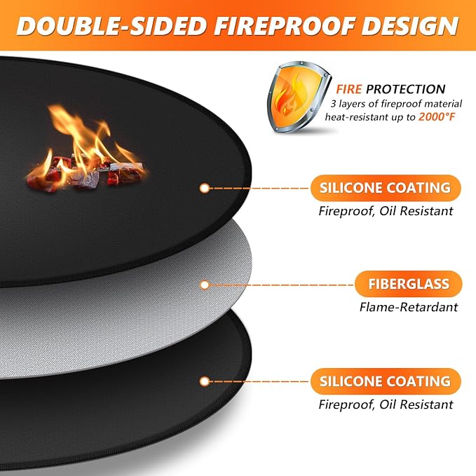 48" Fire Pit Mat for Solo Stove Bonfire, Double-Sided Fireproof Under Grill Mat Deck Patio Protector Pad, Round BBQ Mat for Solo Stove Accessories, Easy to Clean, Reusable (0.9mm)