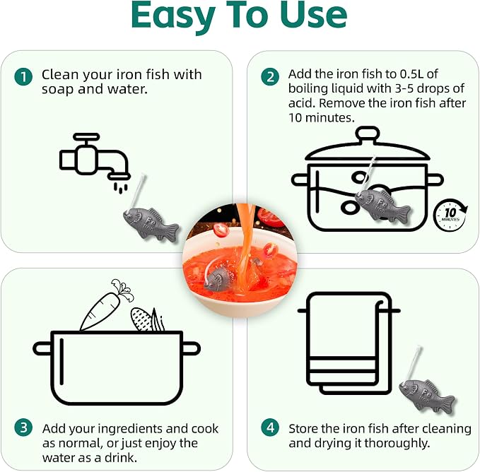 Iron Fish Cooking Tool, Natural Iron Supplement to Support Iron Levels for Vegans, Athletes, Pregnant Women, and Children – Safe & Effective Cooking Tool for Reducing Iron Deficiency (1Pack)
