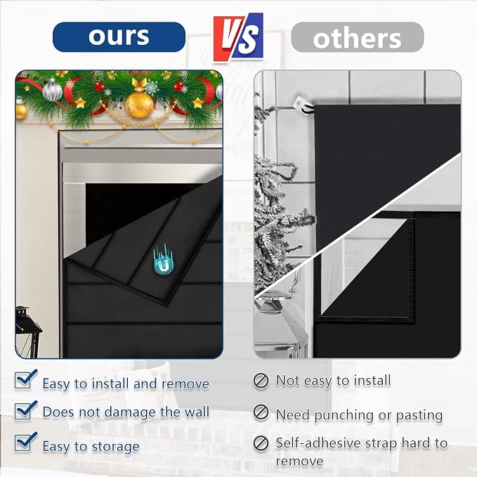 Fireplace Cover, Magnetic Fireplace Blocker Blanket Stops Heat Loss, Indoor Fireplace Draft Stopper Save Energy, Magnetic Fireplace Draft Cover for Iron Fireplace Frame (38"x26")