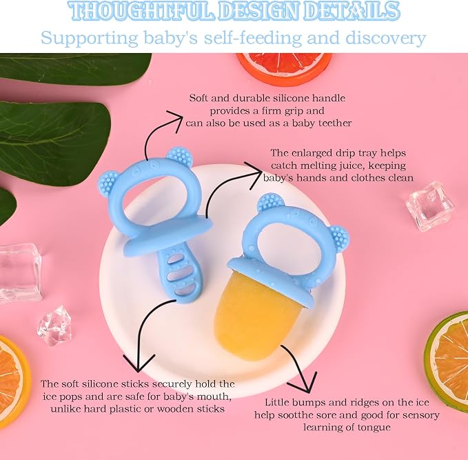 Sakolla Baby Popsicle Molds Mini 6-Cavity Silicone Ice Pop Mold with Sticks Breastmilk Popsicle Molds for Teething Relief Toddler Popsicle Mold for Ice Cream Frozen Yogurt and Fruit Juice (Blue)