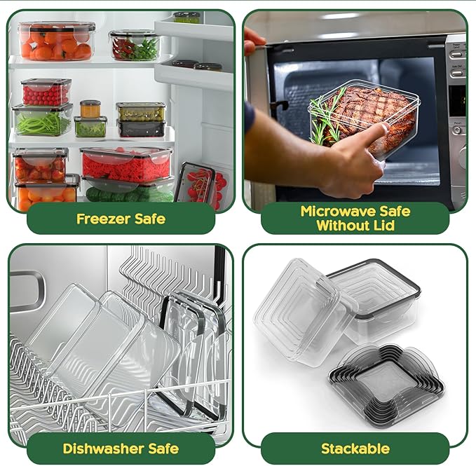 50 Pcs Large Food Storage Containers with Lids Airtight -85 OZ to Small Box | Total 526 Oz BPA Free Plastic Stackable Containers For kitchen Pantry Organization,Microwave Safe ( 25 Boxes - 25 Lids)