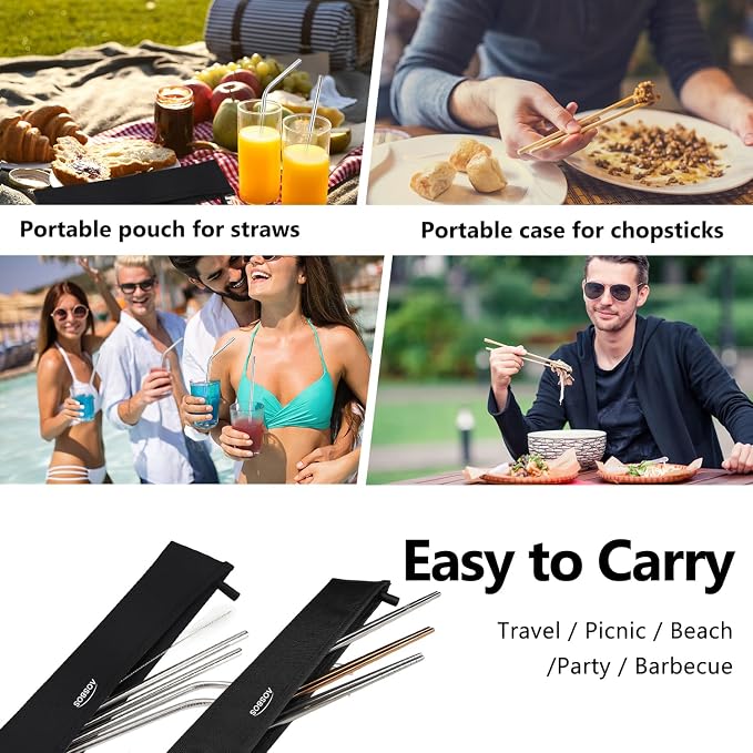 Aosbos Chopstick Carrying Case without Chopsticks, Reusable Chopsticks Bag, Chopsticks Sleeve, Travel Utensil Set Pouch for Metal, Bamboo, Stainless Steel Chopsticks - Black