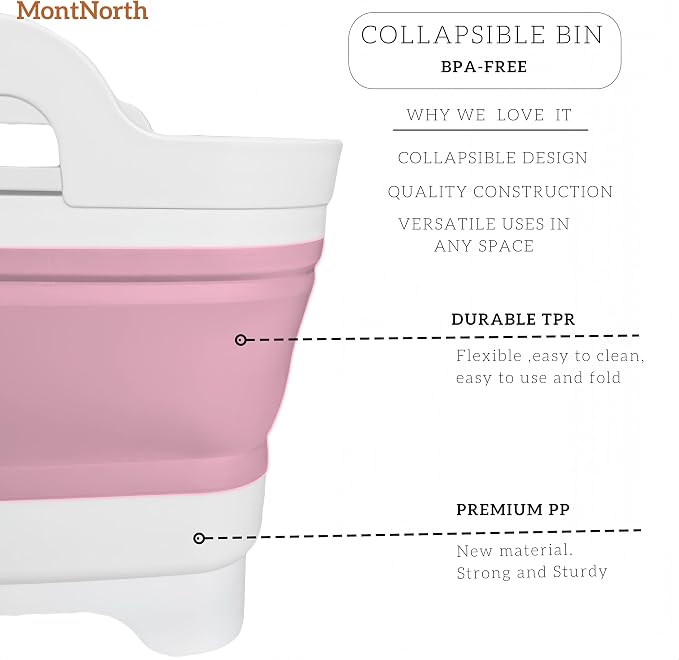 Collapsible Wash Basin 9L, Foldable Dish Tub with Drain Plug, Portable Collapsible Dish Basin, Camping Sink for Washing Dishes, Laundry & Kitchen Use (Pink)