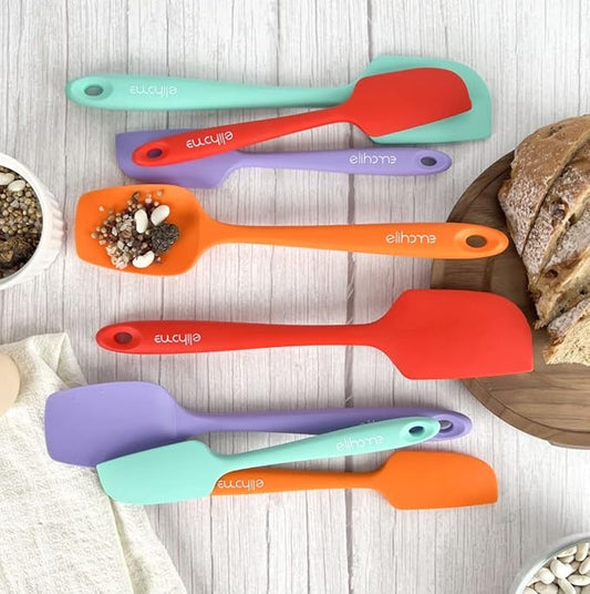 Elihome Chef Series 3 Piece Silicone Spatula Set - 600°F Heat Resistant Non Stick Rubber Kitchen Scraper Spatulas for Cooking, Baking, and Mixing – BPA Free and LFGB Certified Silicone (Orange)