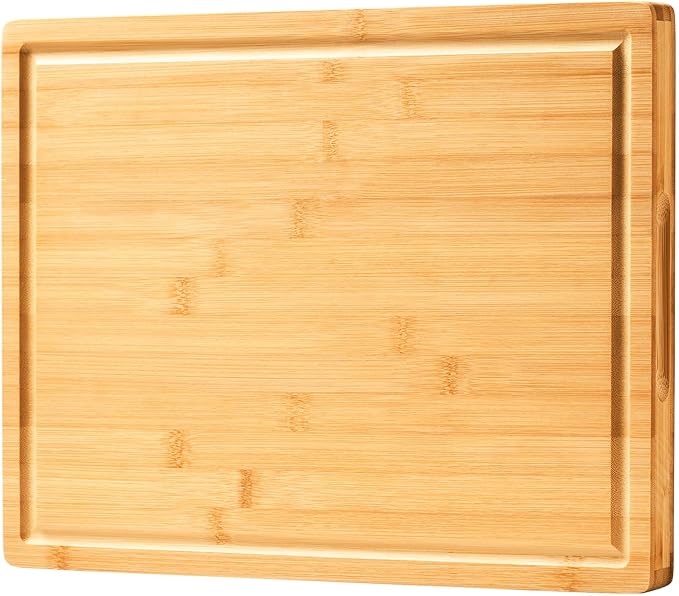 Allsum Bamboo Wood Cutting Boards for Kitchen, 1" Extra Thick Butcher Block with Juice Grooves & Handles Resisting to Warping and Cracking, Fancy Charcuterie Boards, 16"L x 11"W