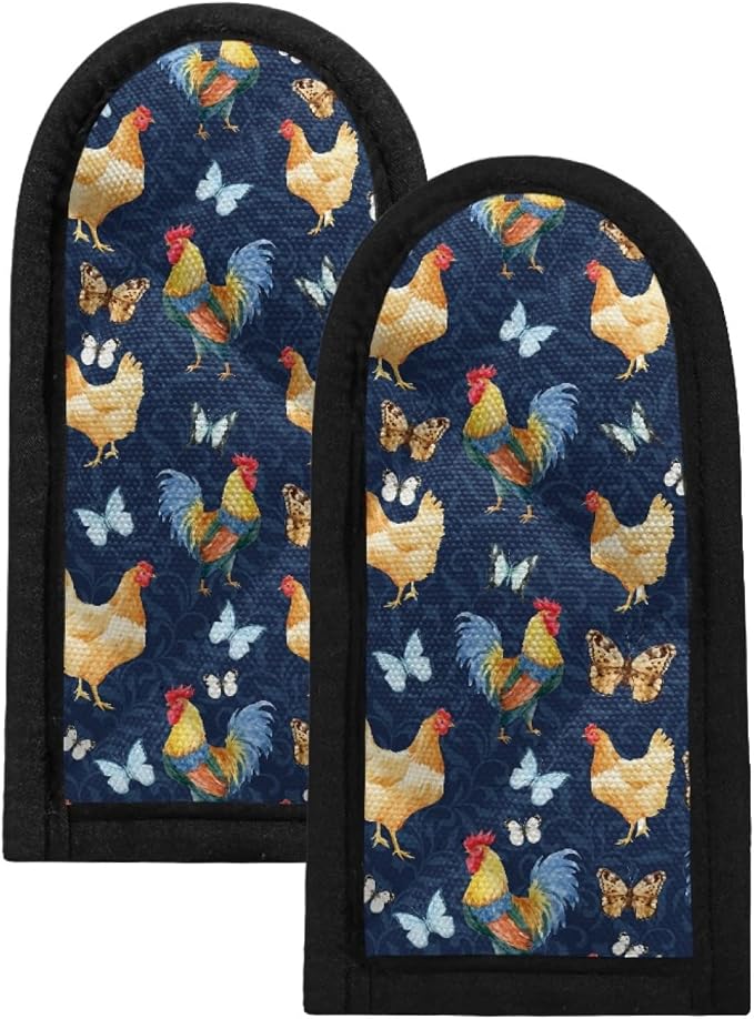 Coldinair 2PCs Chicken Butterfly Navy Hot Handle Holders Pan Handle Sleeves Heat Resistant Pan Handle Covers for Kitchen Cooking Baking,Washable