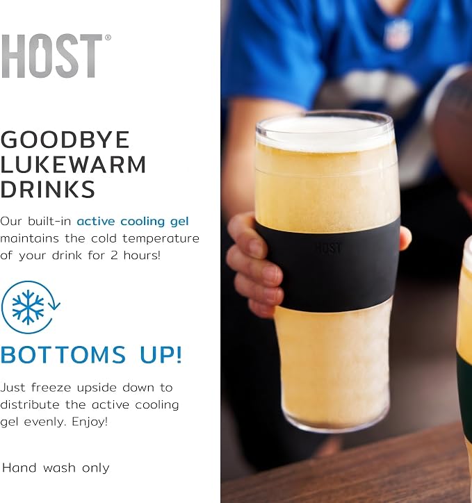 Host Freeze Beer Glasses, Frozen Beer Mugs, Freezable Pint Glass Set, Insulated Beer Glass to Keep Your Drinks Cold, Double Walled Insulated, 16oz, Grey