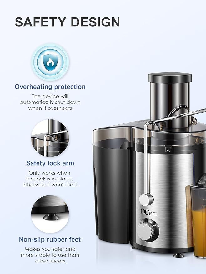 Juicer Machine 800W Centrifugal Juicer with Wide Mouth Feed Chute | For Fruits And Vegetables, Stainless Steel, BPA-Free Parts, Easy To Clean, Fast Juice Extraction, Black