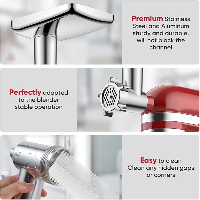 Meat Grinder for KitchenAid Mixer, Meat Grinder Attachment with 4 Grinding Plates, 3 Sausage Stuffer Tubes, 2 Grinding Blades, Attachment for Kitchenaid Mixers