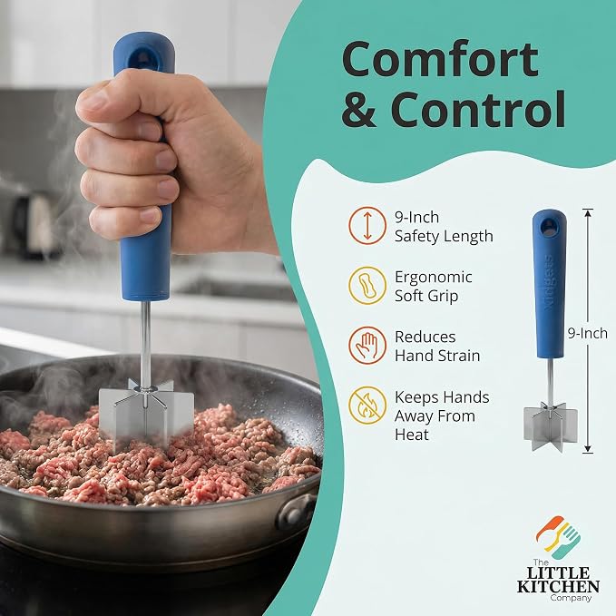 Stainless Steel Meat Chopper & Masher, 6-Blade, Soft Grip, Dishwasher Safe
