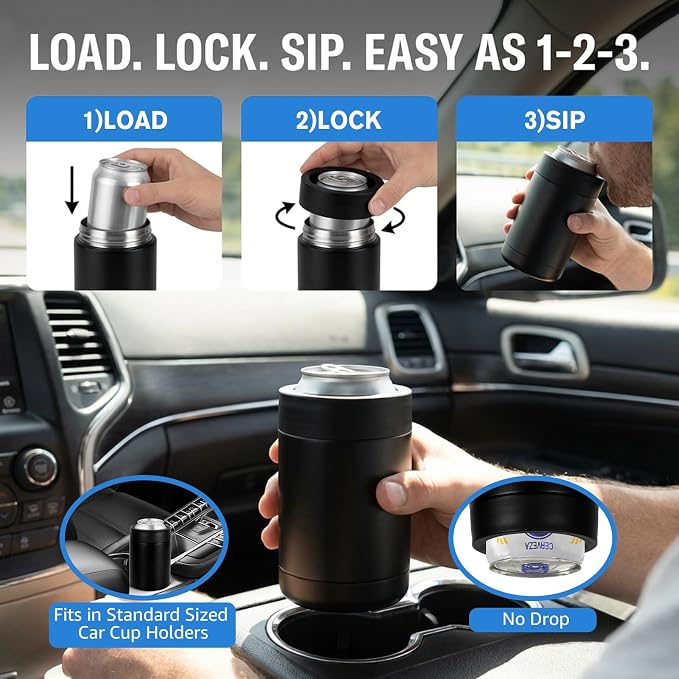 Can Cooler 12 OZ Beer Holder, Stainless Steel Beverage Can Insulator | Standard Size Cans Holder with Vacuum Insulated, Metal Koozie for Cans, Black