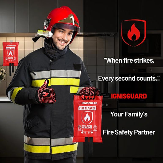 Emergency Fire Blanket for Home and Kitchen, 1-Pack 40"x40" Fiberglass Fire Suppression Blanket for Grease Fires, BBQ Grill, Camping, Car, RV, Office & Home Safety
