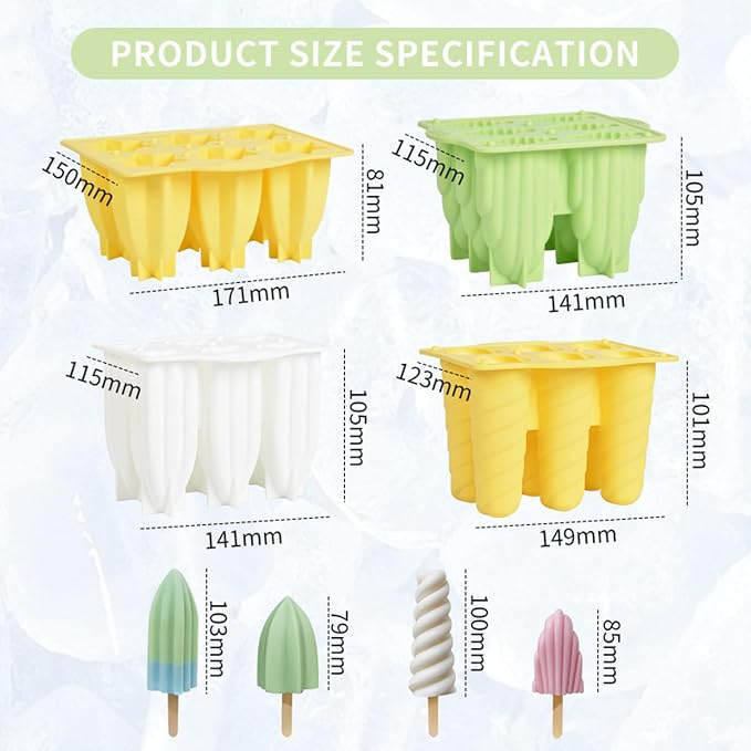 Silicone Popsicle Mould With Lid,Popsicle Molds 6 Pieces Ice Pop Molds BPA Free Popsicle Mold Reusable Easy Release Ice Pop Make Homemade children DIY ice cream food grade Mold (star fruit-green)