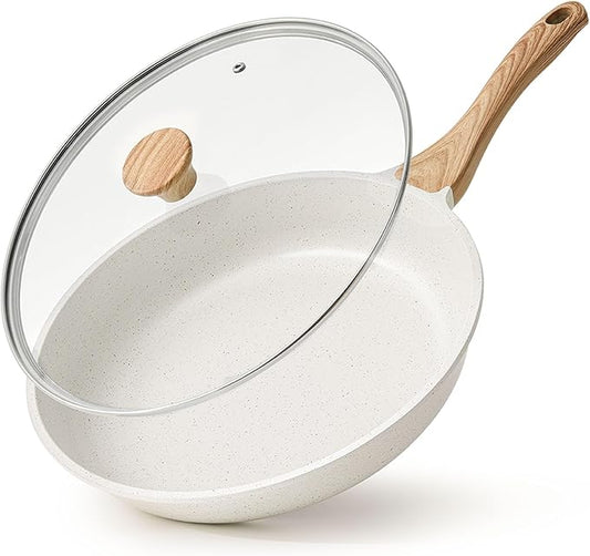 SENSARTE Nonstick Ceramic Frying Pan Skillet with Lid, 9.5 Inch Omelet Pan, Healthy Non Toxic Chefs Pan, Induction Compatible Egg Pan with Heat Resistant Handle, Free of Intentionally Added PFAS/PTFE
