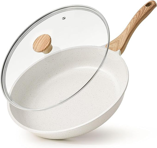 SENSARTE Nonstick Ceramic Frying Pan Skillet with Lid, 12.5 Inch Omelet Pan, Healthy Non Toxic Chefs Pan, Induction Compatible Egg Pan with Heat Resistant Handle, Free of Intentionally Added PFAS/PTFE