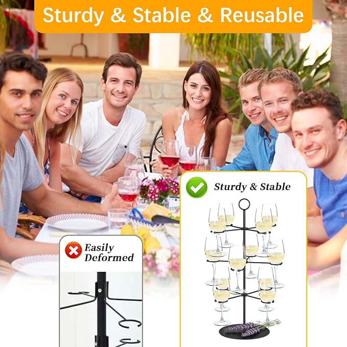 Cocktail Tree Stand for Parties Brunch,3 Tiers 12 Holders Drink tower Wine Glass Holder Stand,Champagne Tower Martinis Tree,Wine Glasses Display Margarita tower Drink stand for Mimosa Bar Party Bridal
