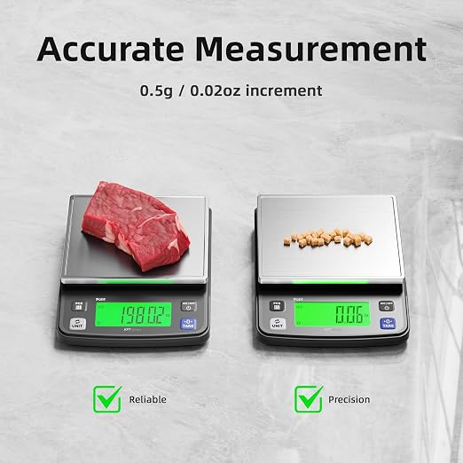 Polit KPT Digital Kitchen Scale, 0.5g Precision, Counting Mode, 13lb/6kg | Stainless steel tray; dual power; anti-slip rubber feet; for cooking, baking, meal prep, seed and hardware weighing