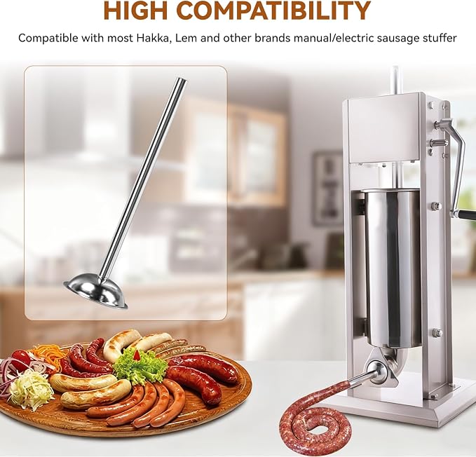 10mm Sausage Stuffer Tube, Stainless Sausage Stuffing Tubes, 10mm Stuffing Horn Compatible with Hakka, Lem and Other Brands Manual/Electric Sausage Stuffer, Universal 53mm Base
