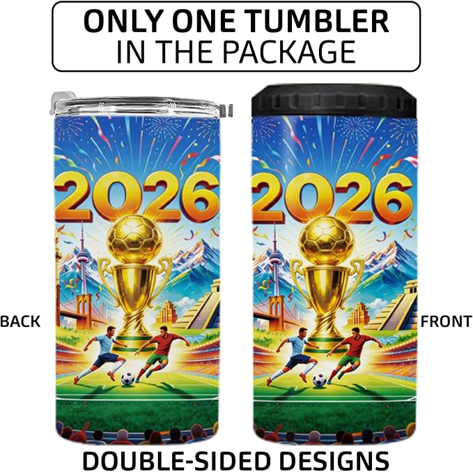 Funny Can Cooler 2026 Soccer Football Merchandise, 4-IN-1 Can Cooler Tumbler Gifts for Soccer Fans, 16 Oz Stainless Steel Insulated Beer Can Holder