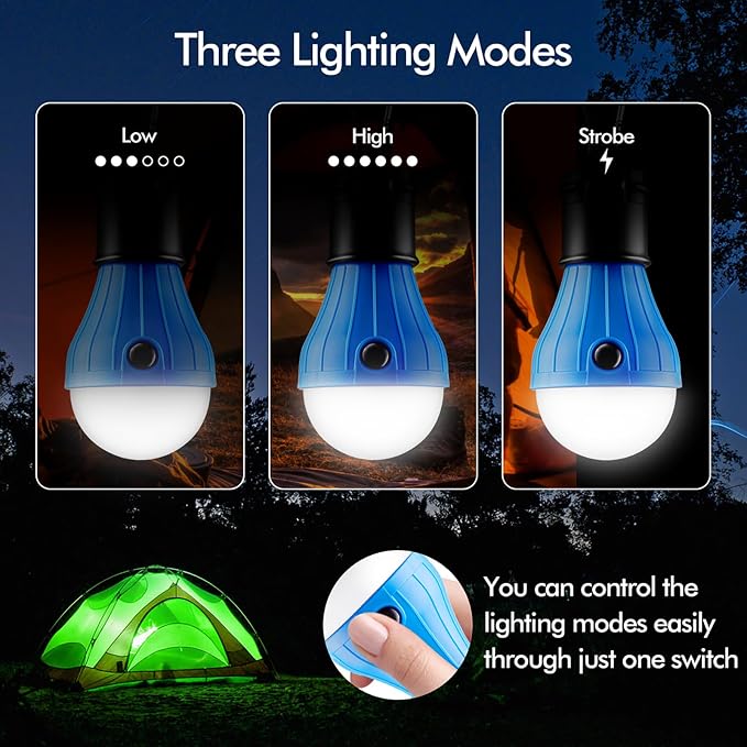 FLY2SKY Tent Lamp Portable LED Tent Lights Blue 5 Packs Hook Hurricane Emergency Lights LED Camping Lights Bulb Camping Tent Lanterns Camping Equipment for Camping Hiking Backpacking Fishing Outage | Battery Powered LED Tent Lights Bulbs Outdoor Campin...