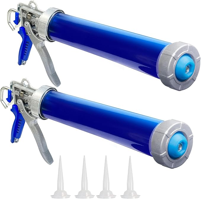 2 Pack sausage caulking gun, sausage gun caulking gun, 20 oz sausage tube gun caulking gun，with 4 cone nozzles,Suitable for bathroom, kitchen, living room, window and roof