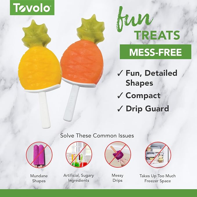 Tovolo Pineapple Popsicle Mold Stackable Kids Pack of 4 Pineapple Silicone Mold with Sticks, BPA Free Freezer Pop Maker Summer Essentials Frozen Treat Molds, Sun Ray Yellow