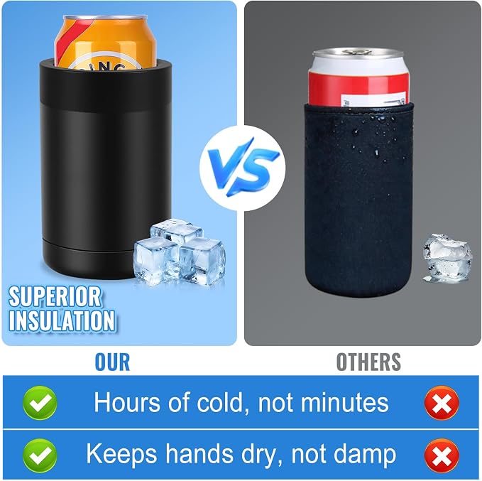 Can Cooler 12 OZ Beer Holder, Stainless Steel Beverage Can Insulator | Standard Size Cans Holder with Vacuum Insulated, Metal Koozie for Cans, Black