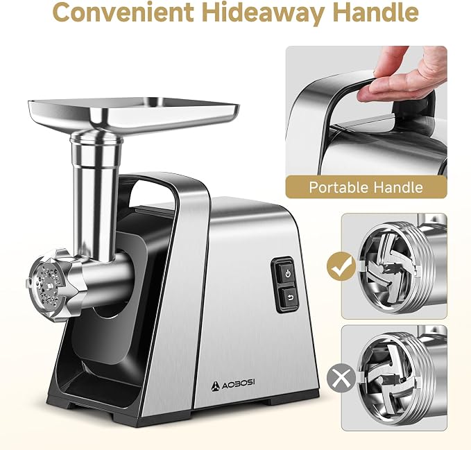 AAOBOSI 3-IN-1 Electric Meat Grinder, 3000W Max Sausage & Kibbe Maker | Non-Clogging with Auto-Reverse for Jam-Free Grinding, Easy Accessory Storage, Copper Motor, 5 lbs/min Fast Meal Prep