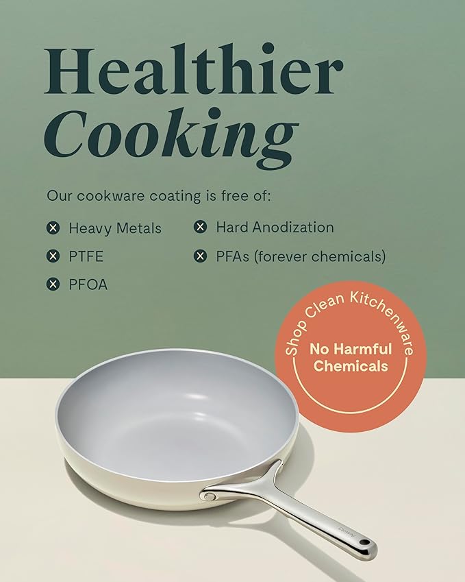 Caraway Ceramic Nonstick Fry Pan Set with Glass Lids – Includes Two 10.5” Fry Pans, One 8” Fry Pan, & Three Lids - Non Toxic, PTFE & PFOA Free - Oven Safe & Compatible with All Stovetops - Navy