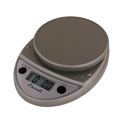 "Escali Primo Digital Kitchen Scale –SCDG11M Digital Food Scale Grams and Ounces for Cooking, Baking, Restaurants, Compact Design, Battery Operated, Removable Platform, 11lb/5kg, Metallic Gray"