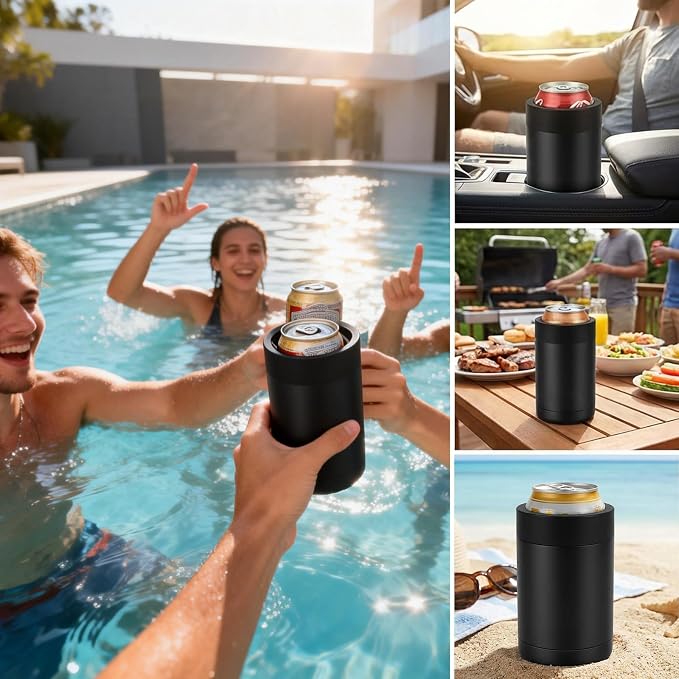 Can Cooler 12 OZ Beer Holder, Stainless Steel Beverage Can Insulator | Standard Size Cans Holder with Vacuum Insulated, Metal Koozie for Cans, Black