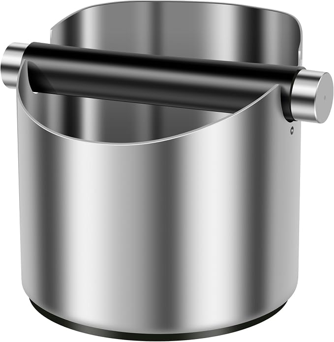 4.3Inch Coffee Knock Box, Stainless Steel Espresso Knock Box,Non Slip Beveled Coffee Ground Bin Large Espresso Dump Bin with Removable Knock Bar