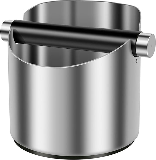 4.3Inch Coffee Knock Box, Stainless Steel Espresso Knock Box,Non Slip Beveled Coffee Ground Bin Large Espresso Dump Bin with Removable Knock Bar