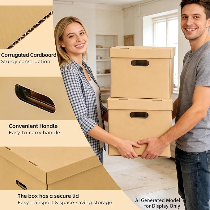 Wine Glass & Dish Moving Boxes, Glass Packing Boxes, Kitchen Storage Kit | 2 Pack, 15 x 12 x 10 In, Sturdy Corrugated Cardboard, with Ergonomic Handles & Secure Lids, for Glassware & Dishware, Brown