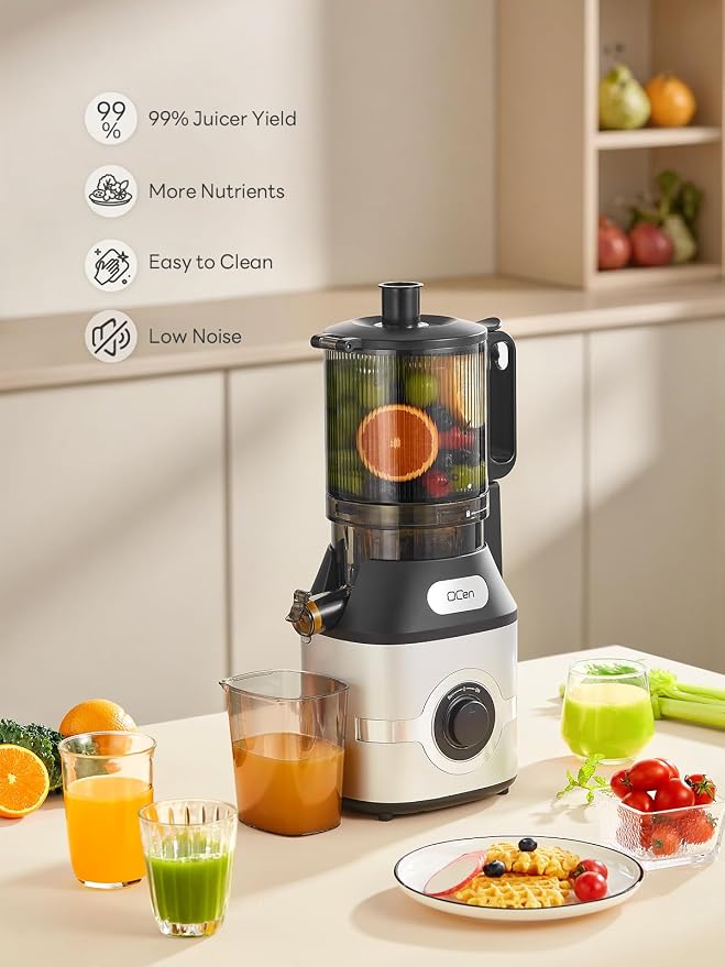 Cold Press Juicer Slow Masticating Machine with 5.5 Inch Chute(Silver) | Wide Feed Chute, For Whole Fruits And Vegetables, Easy To Clean, Gray Finish, Slow Juicing For Fresh Juice