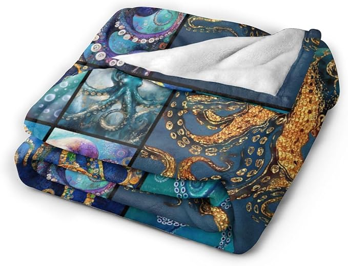 Ocean Octopus Blanket Soft Octopus Flannel Fleece Blanket Cozy Warm Nautical Octopus Stuff Decor Bedding Plush Throw Blanket Octopus Gifts for Lovers Girls Boys Kids Women Adults Bed Travel 50"x60"