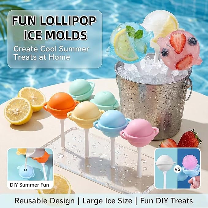 Silicone Lollipop Ice Cream Maker Molds, Funny Lollipop Ice Pop Mold, Homemade Popsicle Molds, Reusable Sphere Ice Pop Maker Set (Pink/Yellow/Orange/Blue)