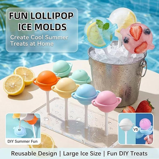 Silicone Lollipop Ice Cream Maker Molds, Funny Lollipop Ice Pop Mold, Homemade Popsicle Molds, Reusable Sphere Ice Pop Maker Set (Pink/Yellow/Orange/Blue)