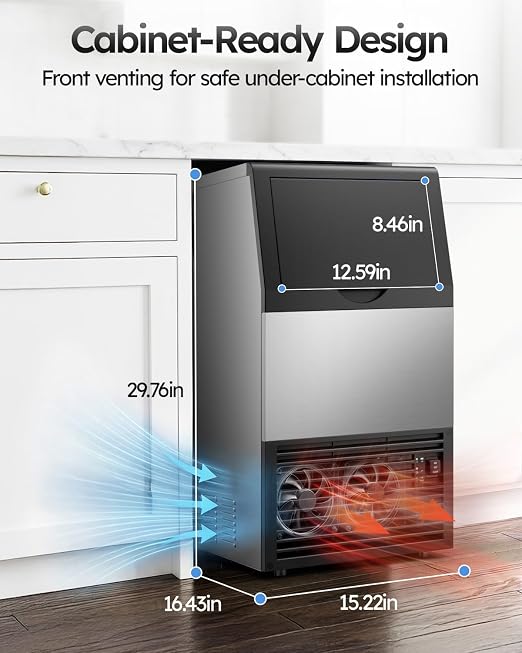 Mojgar Commercial Ice Maker Machine, 100lbs/24H with 33lbs Ice Storage Under Counter Ice Machine, Stainless Steel Built-in Freestanding Ice Maker Self-Cleaning for Home Bar