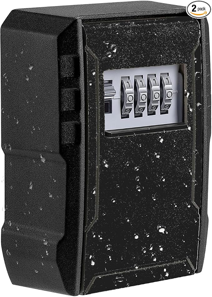UPGRADE Extra Large Capacity Key Lock Box, Weatherproof Wall Mount Key Box for Car Keys, Fob, House Keys, Key Safe Security Storage Lock Box for Indoor, Outdoor, Garage, Garden, Store (1 Pack, Black)