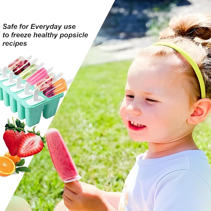 Silicone Popsicle Molds 10 Pcs Ice Pop Maker Molds with 10 Reusable Sticks, Cleaning Brush and Funnel - Homemade Easy-Release Reusable Popsicle Moulds Shapes (Green)