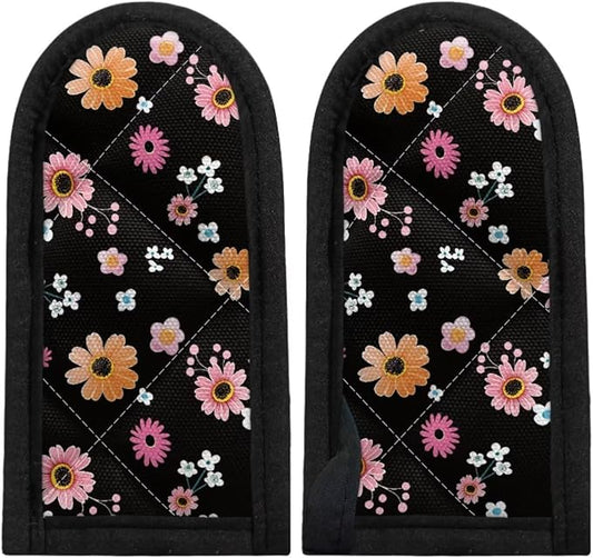 Coldinair Cute Floral Pan Handles Cover Heat Resistant Cast Iron Handle Sleeves Hot Pan Holders for Kitchen Cooking Baking