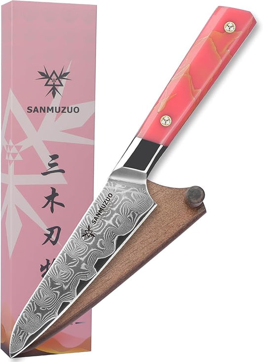 Kitchen Utility Knife 5 Inch, Professional Kitchen Chef Knife, Ultra Sharp Damascus Powder Steel with Full-tang Resin Handle, SHENG Series