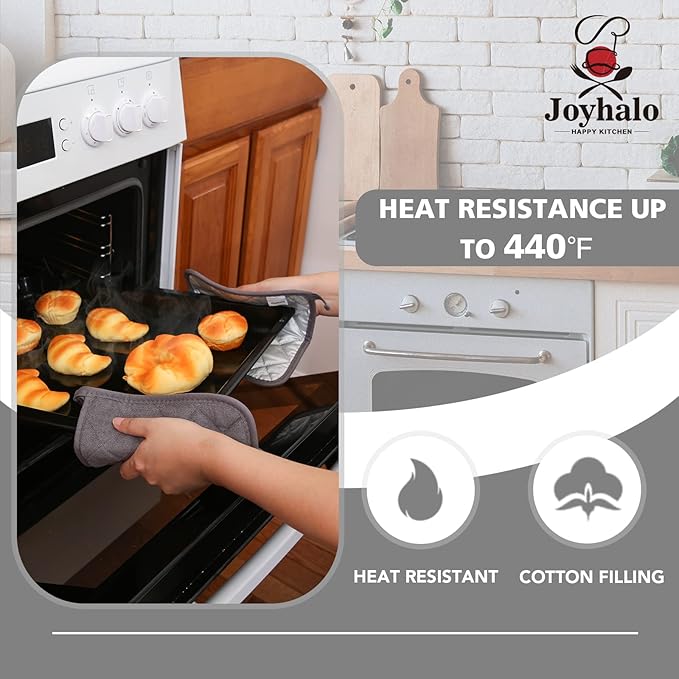 Joyhalo 6 Pack Pot Holders for Kitchen Clearance | Cotton Oven Holder with Great Heat Resistance, Potholders Sets for Kitchen, Countertops, Hot Pots and Pans, Dark Grey