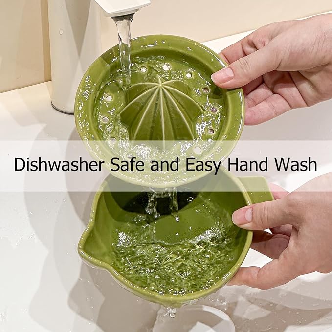 Ceramic Citrus Lemon Orange Juicer Manual Squeezer, Hand Juicer Reamer | Rotation Press with Strainer Lid, Spout, Handle, Dishwasher Safe, Easy to Clean