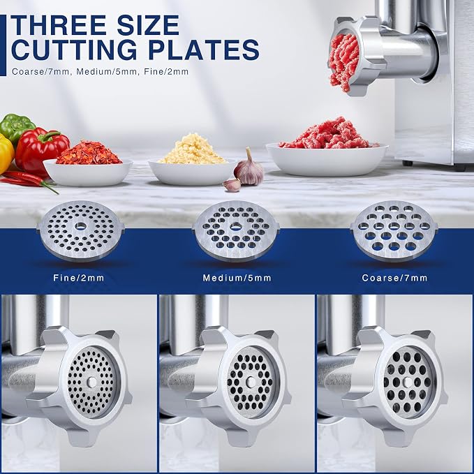 Meat Grinder, 2800W Max Meat Grinder Electric, ETL Approved Heavy Duty Meat Mincer Machine with 2 Blades, 3 Plates, Sausage Stuffer Tubes & Kubbe Kit for Home Kitchen Use