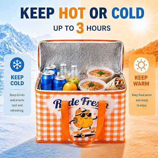 2Pk Insulated Reusable Grocery Bags, Collapsible Cooler Bag for Groceries, Heavy Duty Large Insulated Bag 16''x9''x13'',