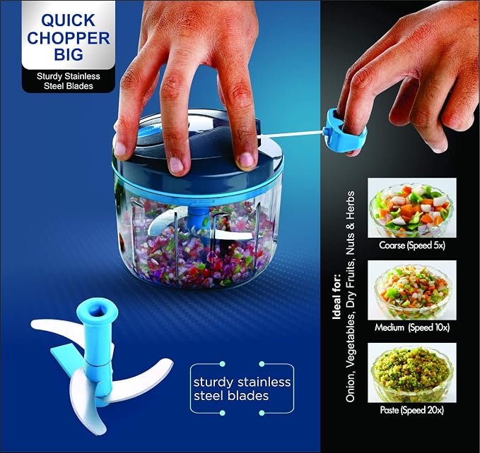 SIGNORAWARE Manual Food Processor, Vegetable Chopper -Easy Pull Hand String- Portable Stainless Steel Hand Food Chopper, Cutter, Garlic Mincer, Onion, Veggie, Fruit Chopper, Dicer w/Container (24 oz)